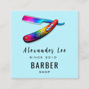 Vintage Blue Barbier Rasierer Haar Stylist Geschäf Quadratische Visitenkarte