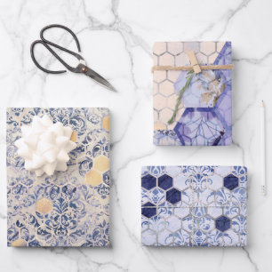 Vintage Blue Bee Blume Mix und Match Geschenkpapier Set