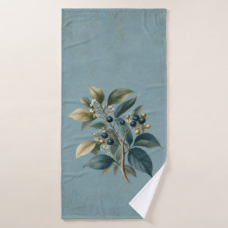 Vintage Blue Berry & Leaf Badehandtuch