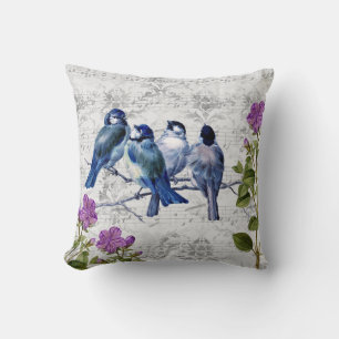 Vintage Blue Birds, Purple Flowers, Sheet Music Kissen