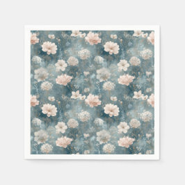 Vintage Blue & Blush Floral Paper Napkin Serviette