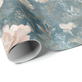 Vintage Blue & Blush Floral Wrapping Paper Geschenkpapier (Rolleneckpunkt)