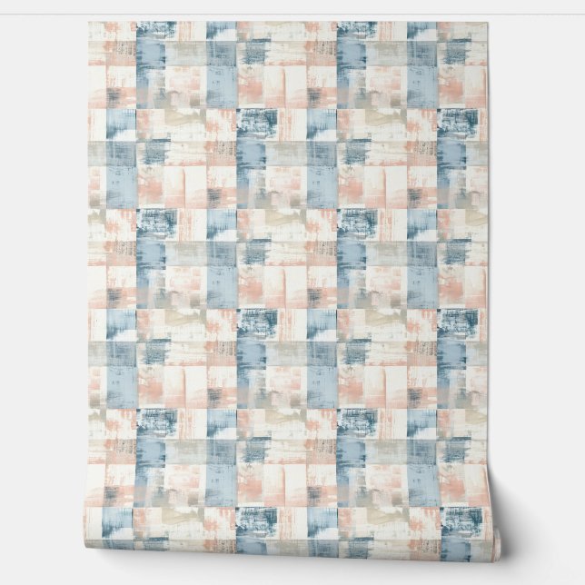 Vintage Blue & Blush Painterly Tapete (Abrollen)