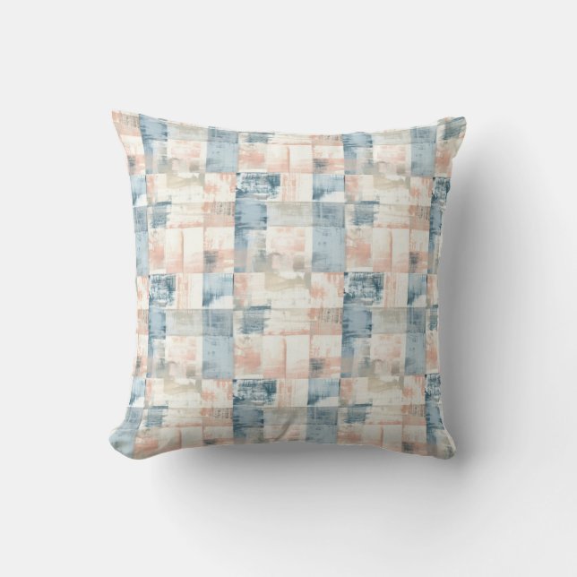 Vintage Blue & Blush Painterly Throw Pillow Kissen (Vorderseite)