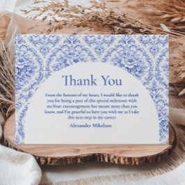 Vintage Blue Botanical Graduation Party Dankeskarte