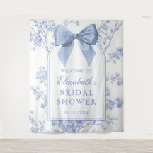 Vintage Blue Bow Bridal Shower Photo Backdrop