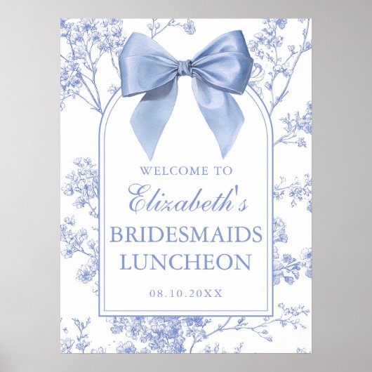 Vintage Blue Bow Bridesmaids Luncheon Welcome Sign Poster (Vorne)