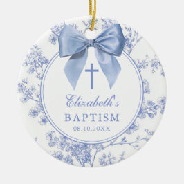 Vintage Blue Bow Floral Baptism Christening Keramik Ornament