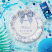 Vintage Blue Bow Floral Baptism Christening Pappteller (Party)