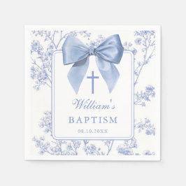 Vintage Blue Bow Floral Baptism Christening Serviette