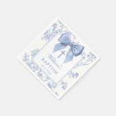 Vintage Blue Bow Floral Baptism Christening Serviette (Ecke)