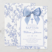 Vintage Blue Bow Floral Baptism Einladung (Vorne/Hinten)
