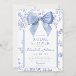 Vintage Blue Bow Floral Bridal Shower Einladung