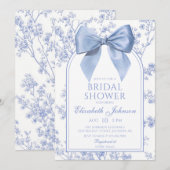 Vintage Blue Bow Floral Bridal Shower Einladung (Vorne/Hinten)