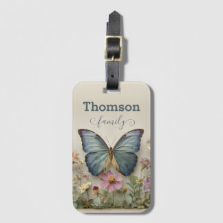 Vintage Blue Butterfly Floral Garden Family Gepäckanhänger