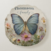 Vintage Blue Butterfly Floral Garden Family
