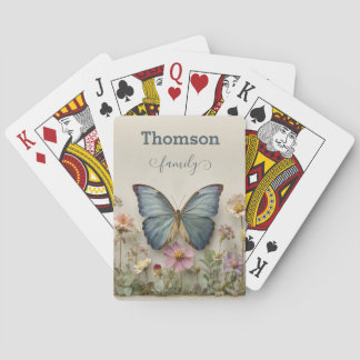 Vintage Blue Butterfly Floral Garden Family Spielkarten