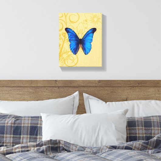 Vintage Blue Butterfly Kunst Leinwanddruck (Insitu (Schlafzimmer))