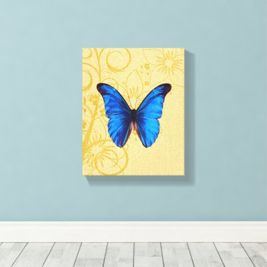Vintage Blue Butterfly Kunst Leinwanddruck (Insitu (Holzboden))
