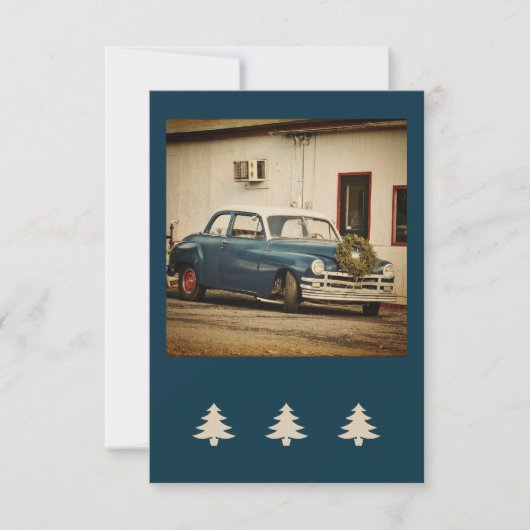 Vintage Blue Car Holiday Flat Grußkarte Karte (Vorderseite)
