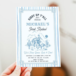 Vintage Blue Cowboy 1. Geburtstagsfeier Einladung