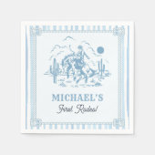 Vintage Blue Cowboy 1. Geburtstagsfeier Serviette (Vorderseite)