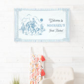 Vintage Blue Cowboy 1st Birthday Party Banner (Insitu)