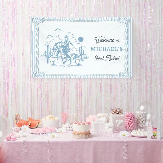 Vintage Blue Cowboy 1st Birthday Party Banner (Party)