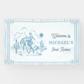 Vintage Blue Cowboy 1st Birthday Party Banner (Horizontal)