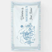 Vintage Blue Cowboy 1st Birthday Party Banner (Vertikal)