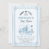 Vintage Blue Cowboy 1st Birthday Party Einladung (Vorderseite)