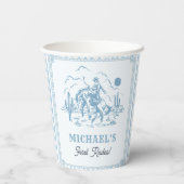 Vintage Blue Cowboy 1st Birthday Party Pappbecher (Rückseite)