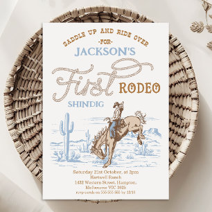 Vintage Blue Cowboy Erstes Rodeo 1. Geburtstag  Einladung