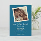 Vintage Blue & Cream Retro Photo Wedding Einladung (Stehend Vorderseite)