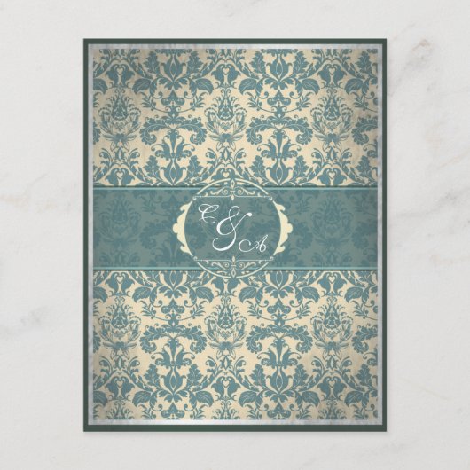 Vintage Blue Damask Reception card Begleitkarte (Vorderseite)