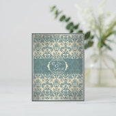 Vintage Blue Damask Reception card Begleitkarte (Stehend Vorderseite)