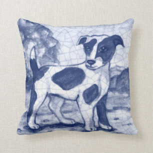 Vintage Blue Dog Terrier Dedham Delft Cottage Kissen