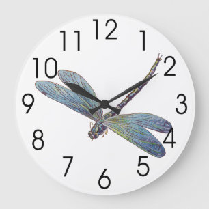 Vintage Blue Dragonfly Große Wanduhr