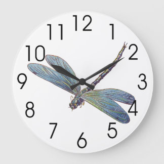 Vintage Blue Dragonfly Große Wanduhr
