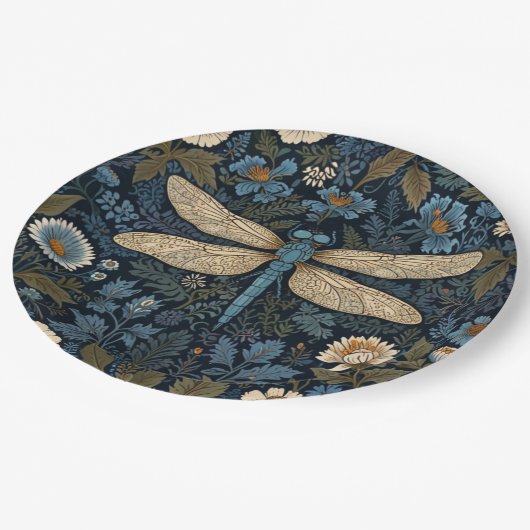 Vintage blue Dragonfly Pappteller (Schrägansicht)