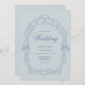 Vintage Blue Elegant Wedding Invitation Einladung (Vorne/Hinten)