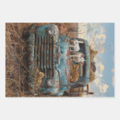 Vintage Blue Farm Trucks Decoupage Geschenkpapier Set (Vorderseite 3)