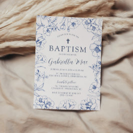 Vintage Blue Floral Baptism Invitation Einladung