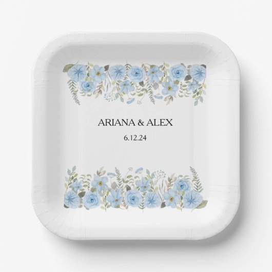 Vintage Blue Floral Hochzeitspapier-Teller Pappteller (Vorderseite)