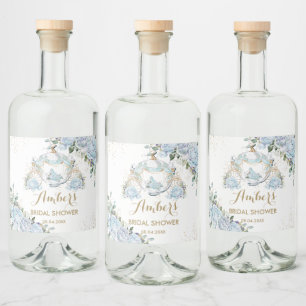 Vintage Blue Floral Princess Pumpkin Carriage Alkoholflaschenetikett