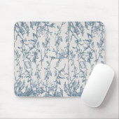 Vintage Blue Floral Sketch Pattern Mousepad (Mit Mouse)