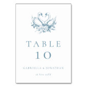 Vintage Blue Floral Swans Wedding  Tischnummer (Vorderseite)