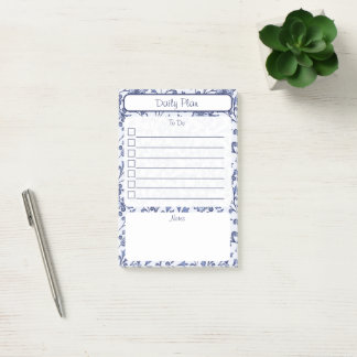 Vintage Blue Floral To-Do List Notepad 4"x6" Post-it Klebezettel