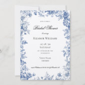 Vintage Blue  Floral Toile Bridal Shower Einladung (Vorderseite)