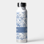 Vintage Blue Floral Toile Monogram Trinkflasche (Links)